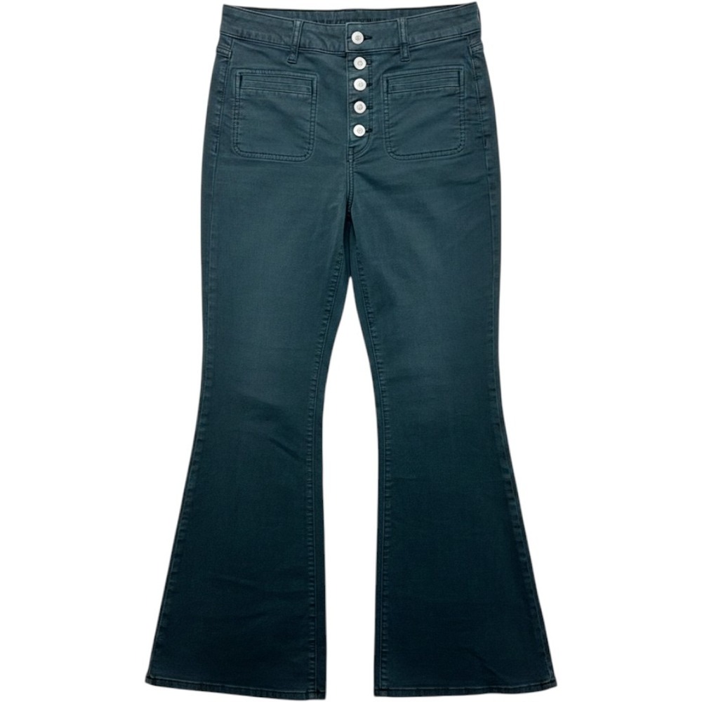 American Eagle Corduroy Flare Pants Teal Green Blue Button Fly High Rise Sz 6